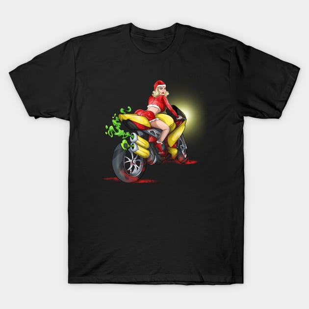 Christmas Motorcycle Babe Biker Girl Santa T-Shirt by Trendy Black Sheep